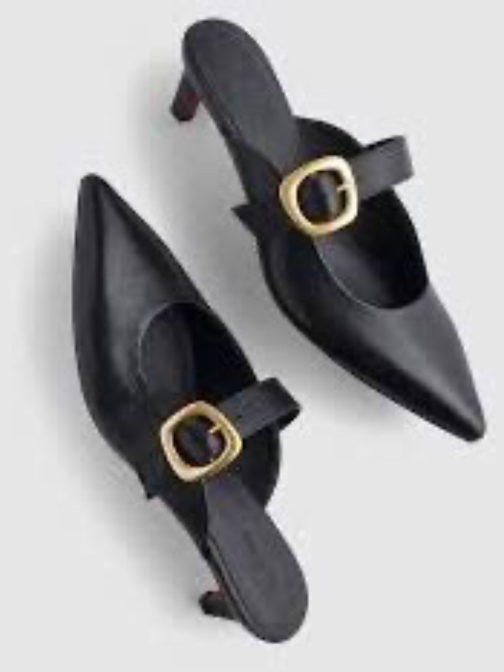 Madewell “The Emilie” Black leather mule with gold tone buckle